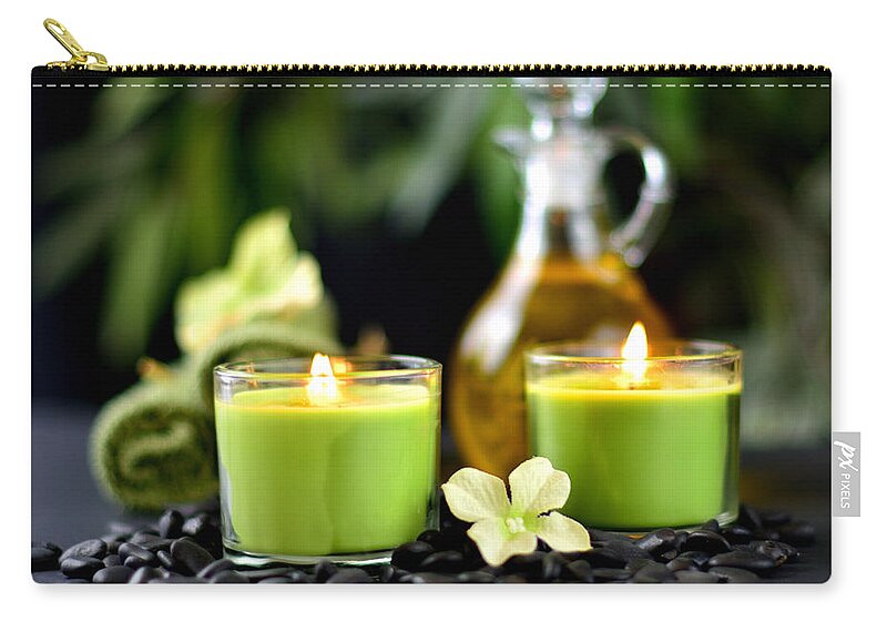 Spa Zip Pouch featuring the photograph Spa Rocks And Candles #4 by Serena King