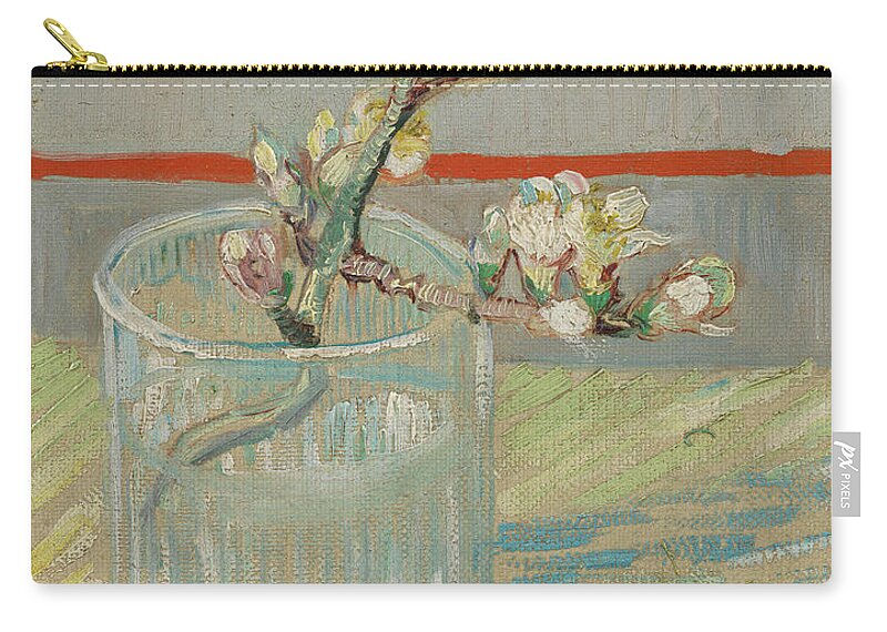 Vincent Van Gogh Zip Pouch featuring the painting Sprig of Flowering Almond in a Glass #2 by Vincent van Gogh