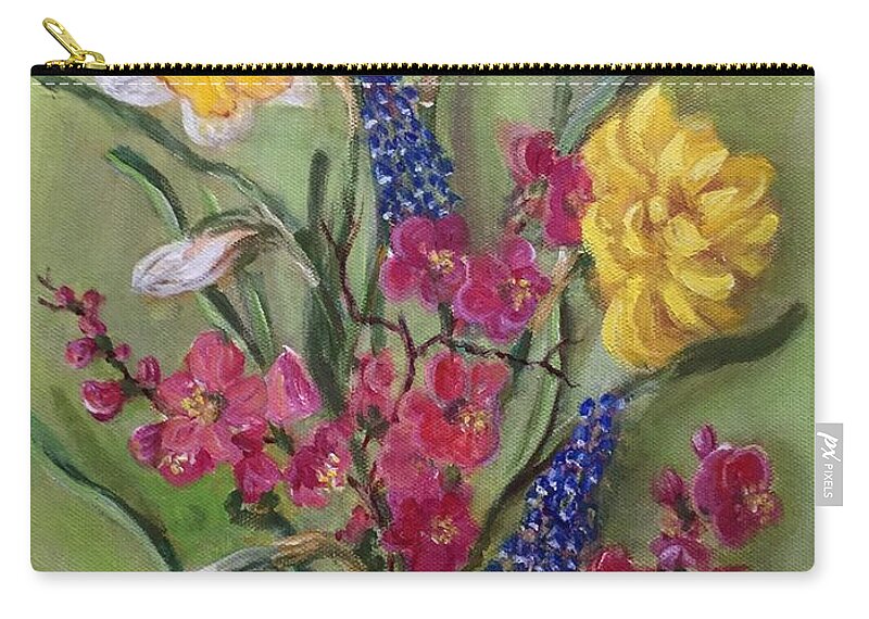 Daffodils Zip Pouch featuring the painting Spring Flowers #1 by Rand Burns