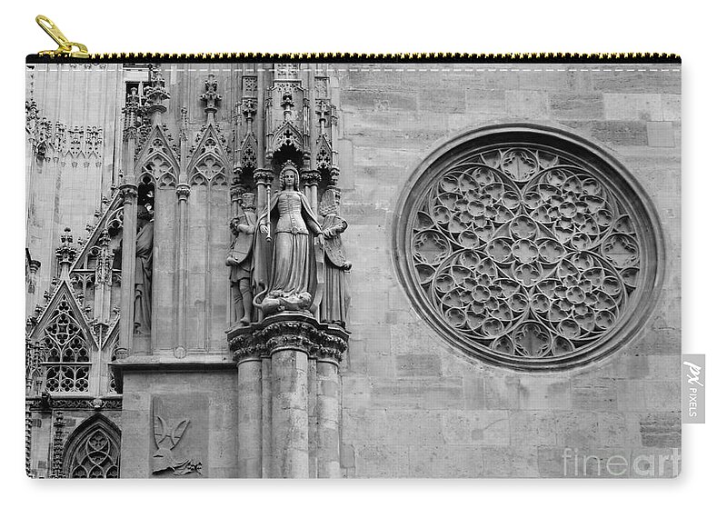 Arch Zip Pouch featuring the photograph St Stephens Cathedral Vienna in Black and White #4 by Angela Rath