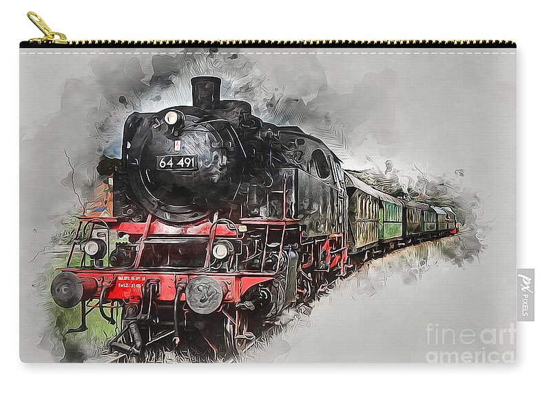 Steam Zip Pouch featuring the mixed media Steam Train #2 by Ian Mitchell