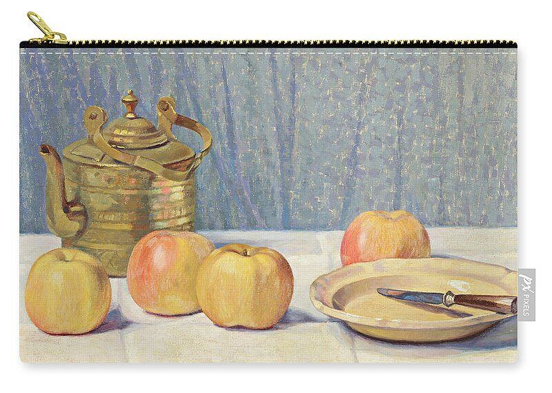 Still Life With Apples And Teapot By Ernest Moulines (1870-1942) Zip Pouch featuring the painting Still Life with Apples and Teapot #2 by Ernest Moulines