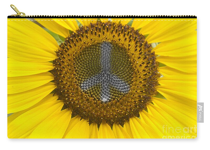 Peace Sign Zip Pouch featuring the photograph Sunflower Peace Sign #2 by James BO Insogna