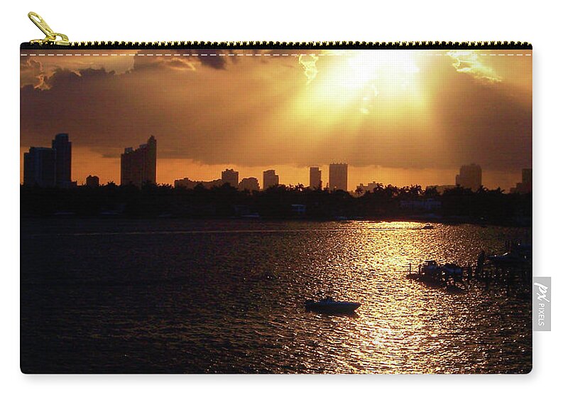 Miami Zip Pouch featuring the photograph Sunset Over Miami by Phil Perkins