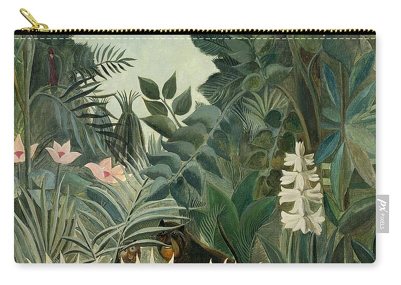 Henri Rousseau Zip Pouch featuring the painting The Equatorial Jungle #2 by Henri Rousseau