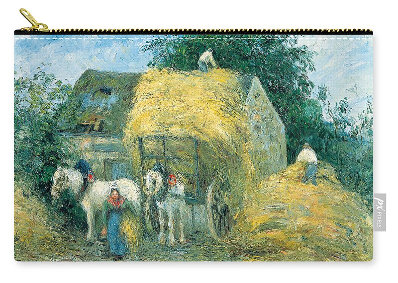 Camille Pissarro Zip Pouch featuring the painting The Hay Cart. Montfoucault by Camille Pissarro