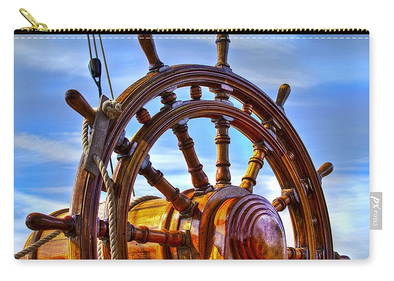 Boats Zip Pouch featuring the photograph The Helm #1 by Debra and Dave Vanderlaan
