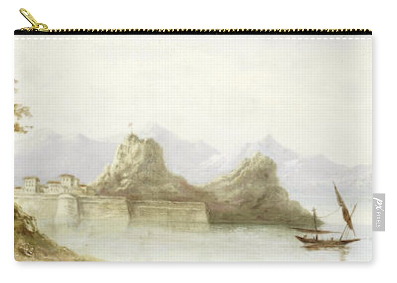 English School 19th Century The Old Fortress Of Corfu Zip Pouch featuring the painting The Old Fortress of Corfu #2 by MotionAge Designs