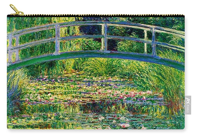Landscapes Zip Pouch featuring the painting The Waterlily Pond With The Japanese Bridge #2 by Pam Neilands