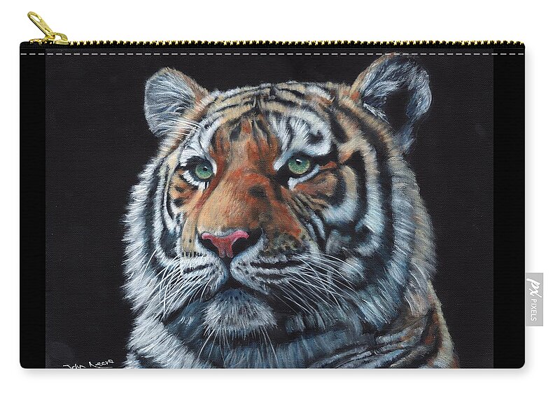 Tiger Zip Pouch featuring the painting Tiger Portrait #2 by John Neeve