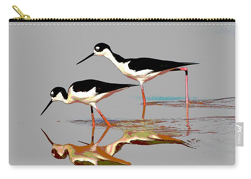 Two Stilts At The Pond Zip Pouch featuring the photograph Two Stilts At The Pond #2 by Tom Janca