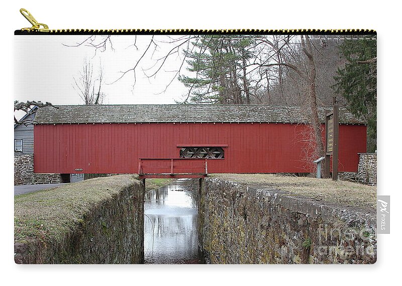 Uhlerstown Zip Pouch featuring the photograph Uhlerstown Covered Bridge #2 by Ken Keener