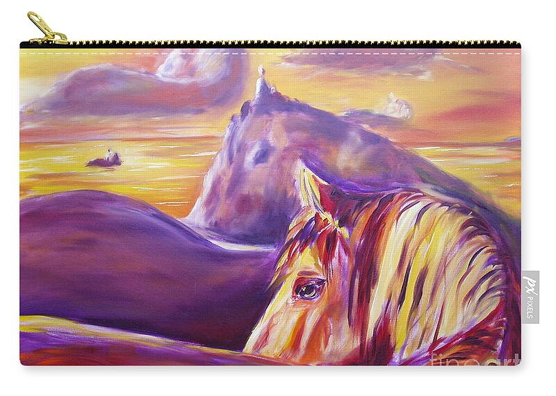 Horses Zip Pouch featuring the painting Horse World by Gina De Gorna