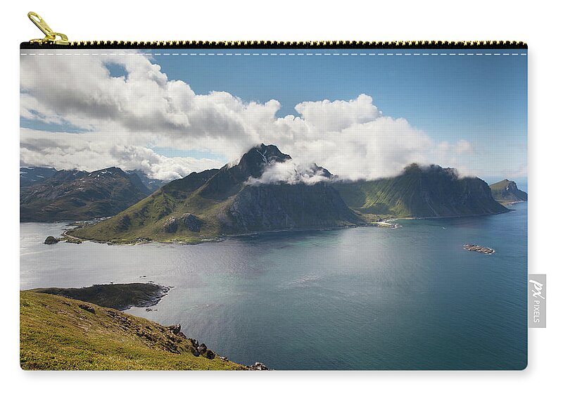 Offersoykammen Zip Pouch featuring the photograph View towards Flakstadoya from Offersoykammen #3 by Aivar Mikko