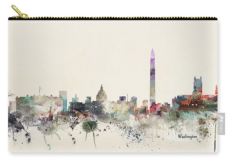 Washington Dc Zip Pouch featuring the painting Washington Dc Skyline #2 by Bri Buckley