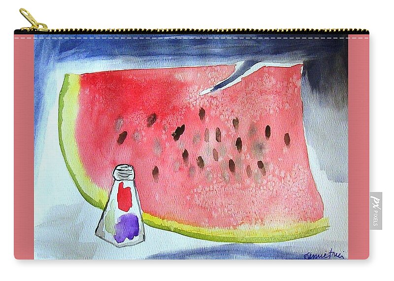 Watermelon Zip Pouch featuring the painting Watermelon #2 by Jamie Frier