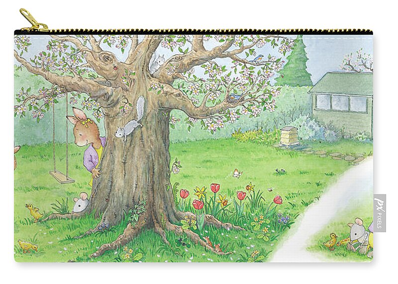 Breezy Bunnies Zip Pouch featuring the painting We Have Ducklings by Our Tree -- No Text by June Goulding