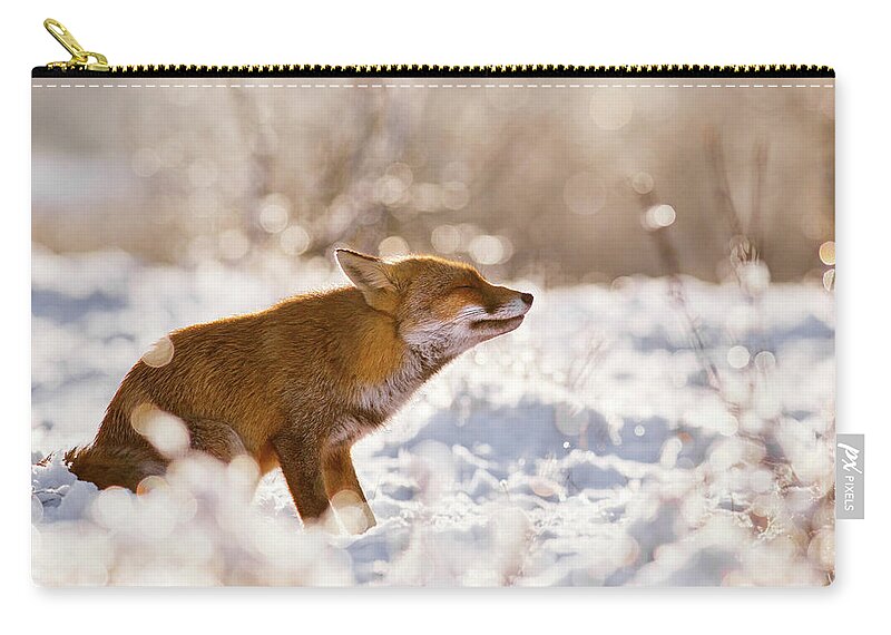 Fox Zip Pouch featuring the photograph Zen Fox Series -Zen Fox in the Snow #1 by Roeselien Raimond