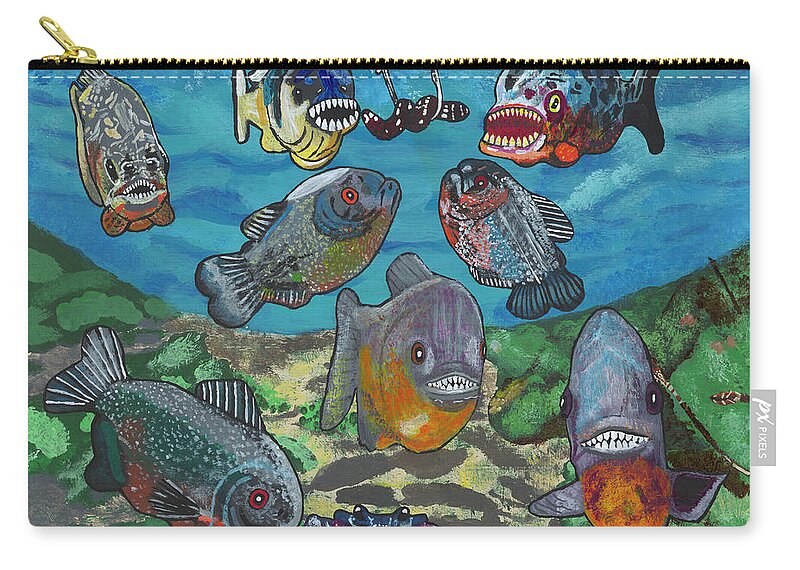 Piranha Zip Pouch featuring the painting 2018 - August by Paul Fields