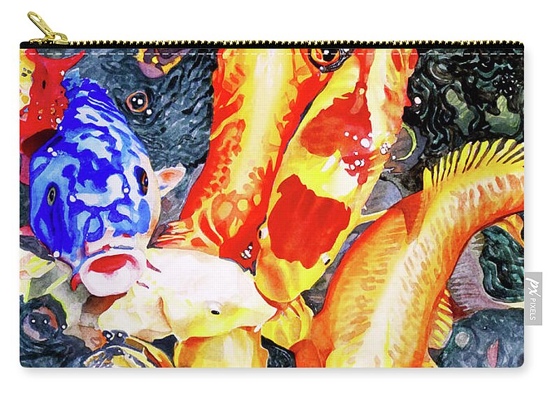 Koi Zip Pouch featuring the painting #217 High Hand Koi 2 #217 by William Lum