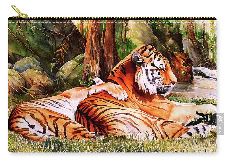 Tiger Zip Pouch featuring the painting #218 Tigers #218 by William Lum