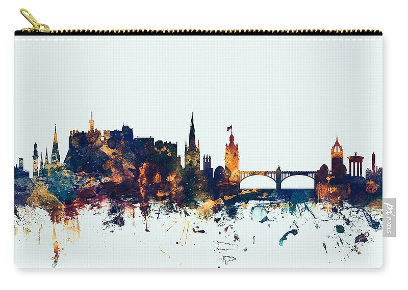 City Zip Pouch featuring the digital art Edinburgh Scotland Skyline #22 by Michael Tompsett