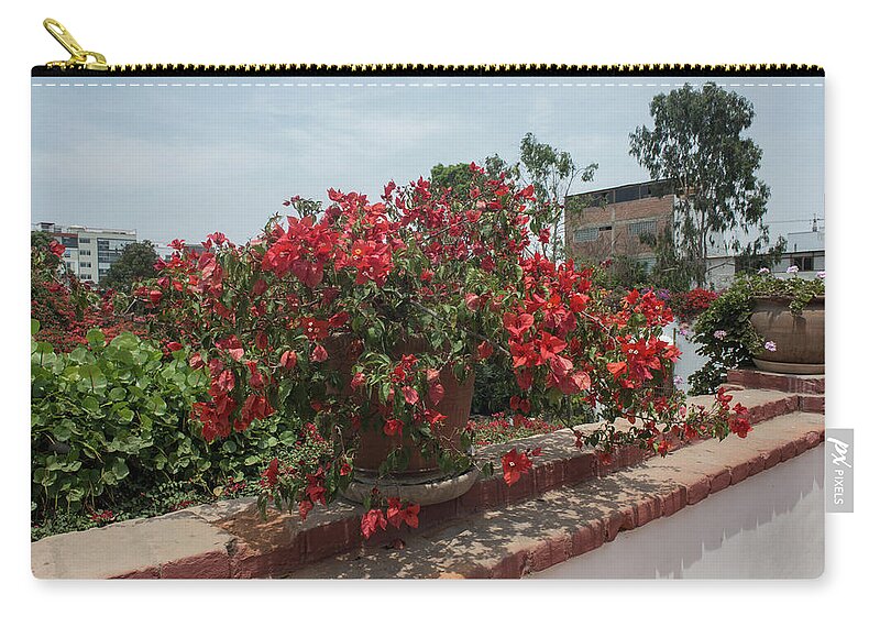 Bougainvillea Zip Pouch featuring the digital art Museo Larco Gardens #22 by Carol Ailles