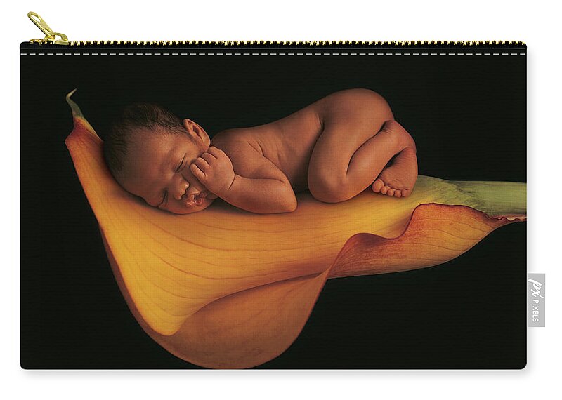 Calla Lily Zip Pouch featuring the photograph Sleeping on a Calla Lily by Anne Geddes