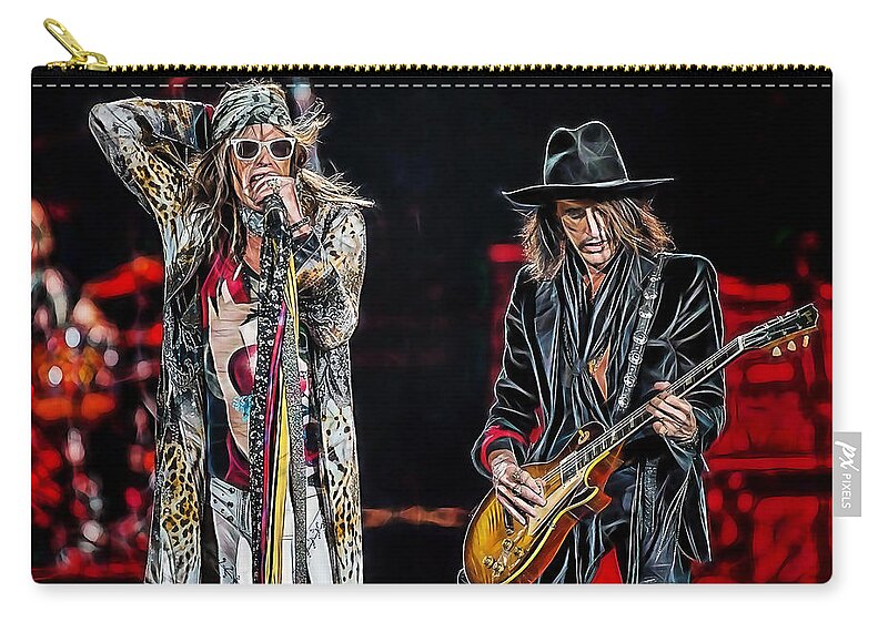 Steven Tyler Zip Pouch featuring the mixed media Steven Tyler Collection #25 by Marvin Blaine