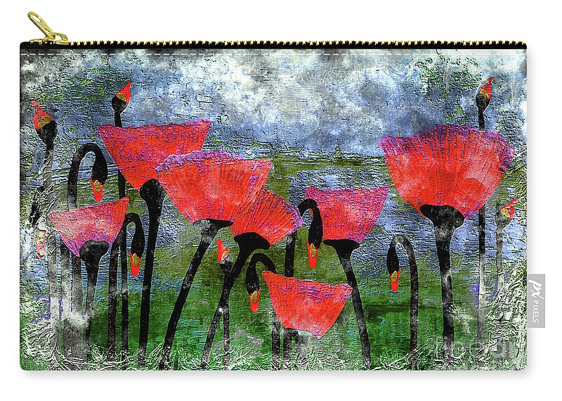 Abstract Zip Pouch featuring the painting 26a Abstract Floral Red Poppy Painting by Ricardos Creations