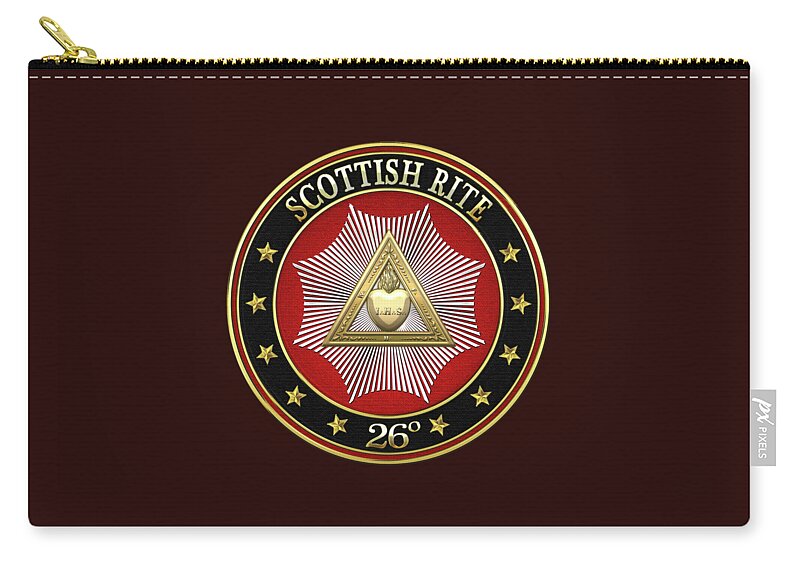 'scottish Rite' Collection By Serge Averbukh Zip Pouch featuring the digital art 26th Degree - Prince of Mercy or Scottish Trinitarian Jewel on Black Leather by Serge Averbukh