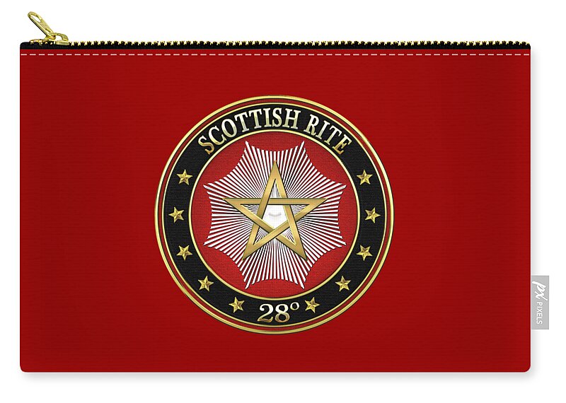 'scottish Rite' Collection By Serge Averbukh Zip Pouch featuring the digital art 28th Degree - Knight Commander of the Temple Jewel on Red Leather by Serge Averbukh