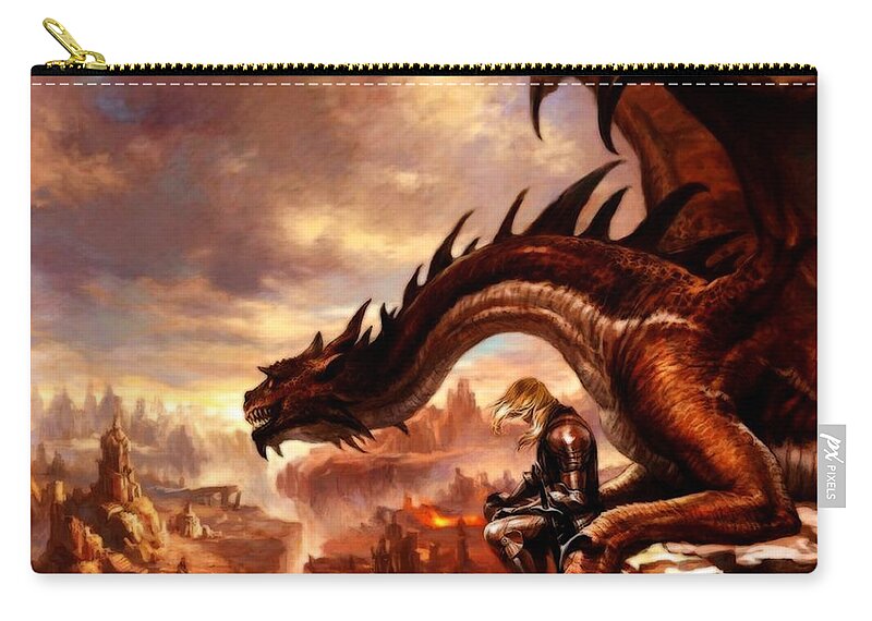 Dragon Zip Pouch featuring the digital art Dragon #29 by Super Lovely