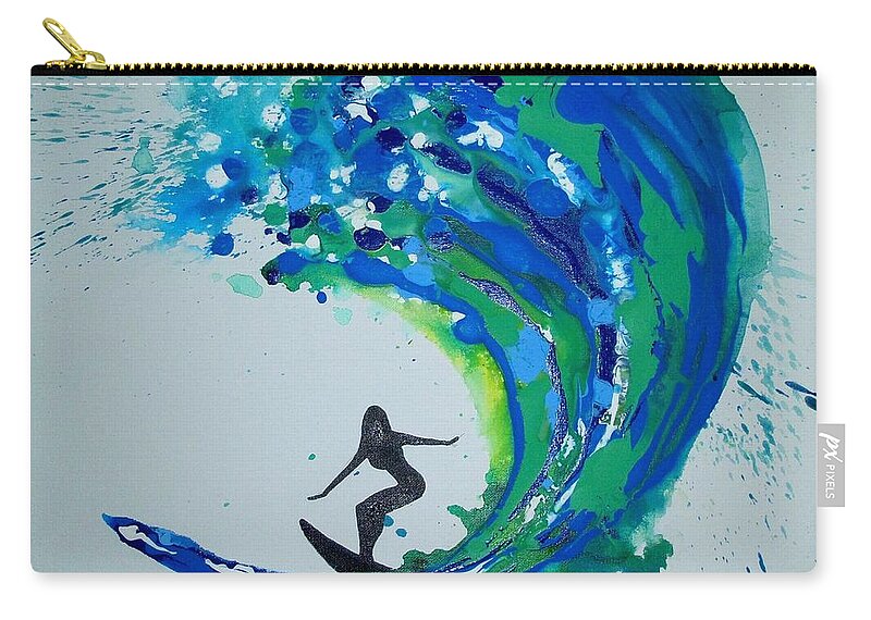 Wave Zip Pouch featuring the painting Badwave #3 by Robert Francis