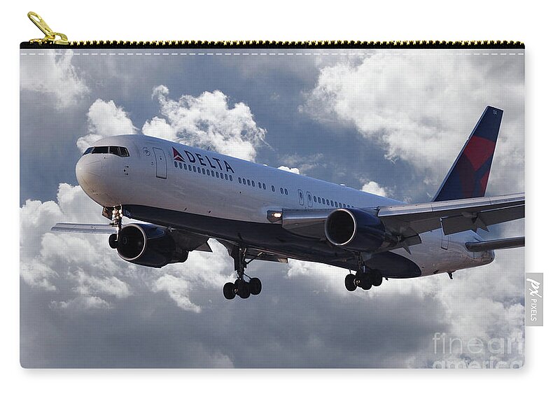 Delta Zip Pouch featuring the digital art Delta Airlines Boeing 767 #3 by Airpower Art