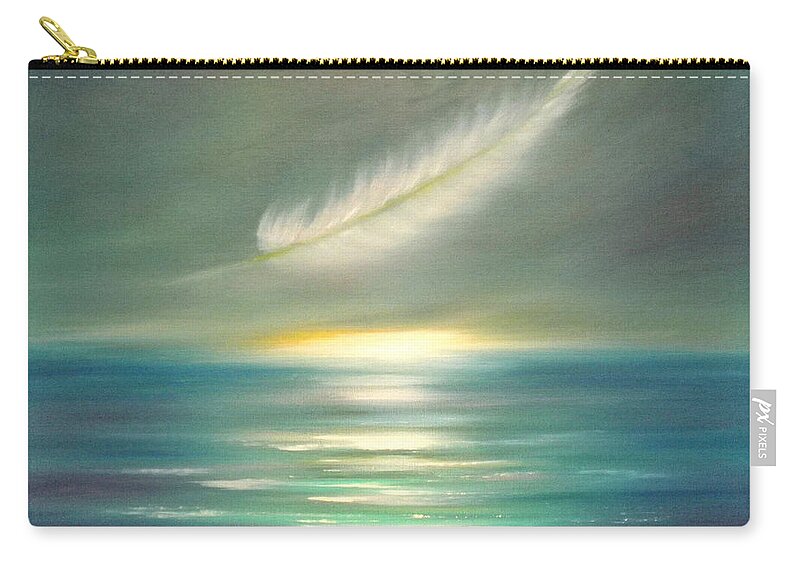 Sunset Zip Pouch featuring the painting Feather at Sunset #3 by Gina De Gorna