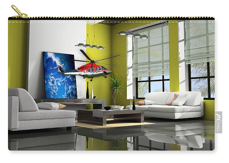 Airplane Zip Pouch featuring the mixed media Helicopter Art #3 by Marvin Blaine