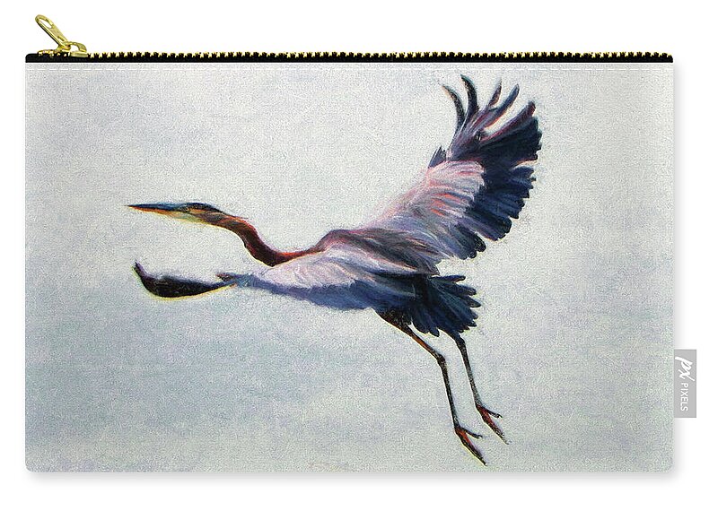 Great Blue Heron Zip Pouch featuring the photograph Heron In Flight #4 by John Freidenberg