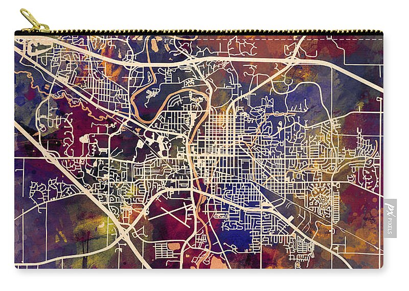 Iowa City Zip Pouch featuring the digital art Iowa City Map #3 by Michael Tompsett