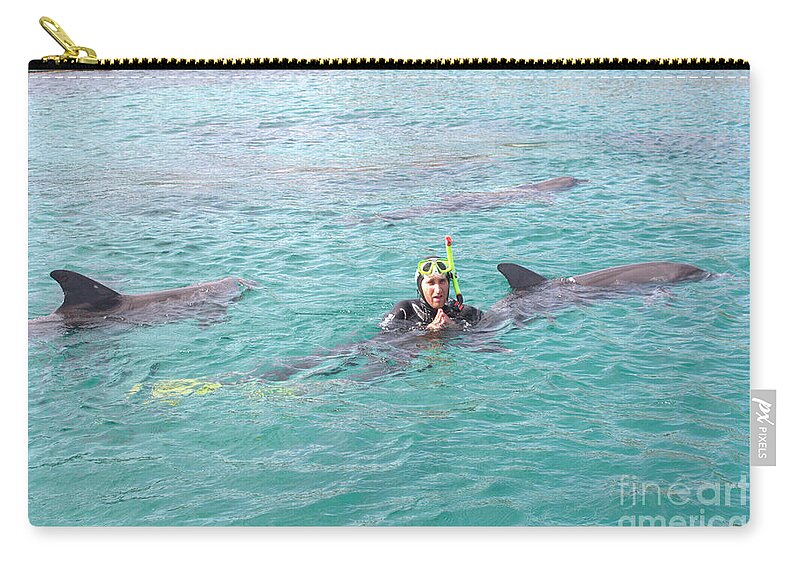 Israel Zip Pouch featuring the photograph Israel, Eilat, Dolphin Reef Beach #3 by Danny Yanai