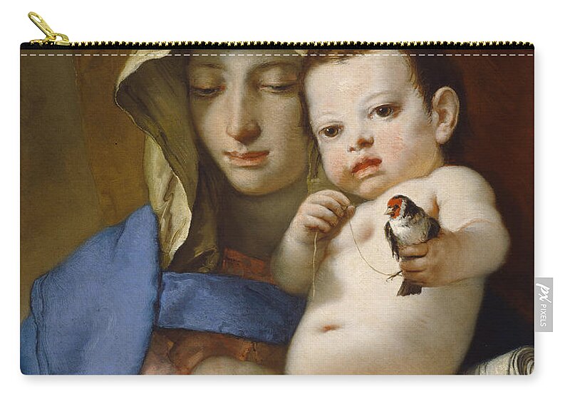 Madonna Of The Goldfinch Zip Pouch featuring the painting Madonna of the Goldfinch by Giovanni Battista Tiepolo