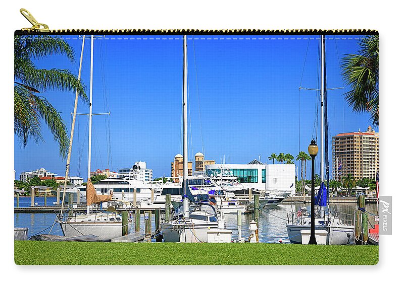 Bayfront Zip Pouch featuring the photograph Marina Jack, Sarasota FL #3 by Chris Smith