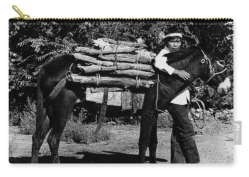 Navajo Boy Donkey Carrying Wood Inter-tribal Indian Rodeo Gallup New Mexico 1969. Zip Pouch featuring the photograph Navajo Boy Donkey Carrying Wood Inter-tribal Indian Rodeo Gallup New Mexico 1969. #4 by David Lee Guss