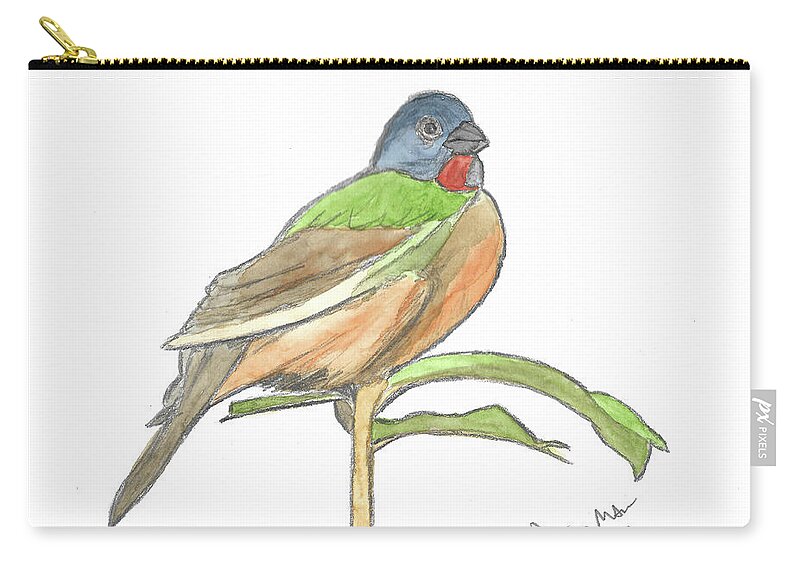 Ronnie Maum Zip Pouch featuring the mixed media Painted Bunting #3 by Ronnie Maum