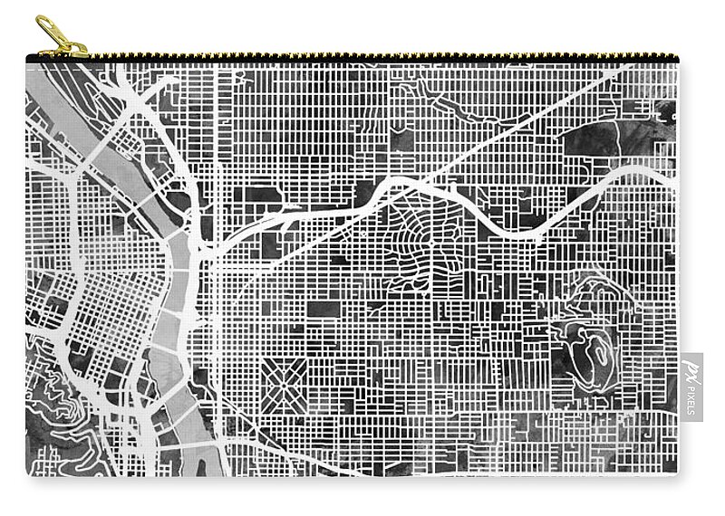 Portland Zip Pouch featuring the digital art Portland Oregon City Map #3 by Michael Tompsett