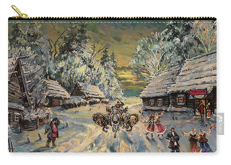 Korovin Zip Pouch featuring the painting Russian Winter #3 by MotionAge Designs