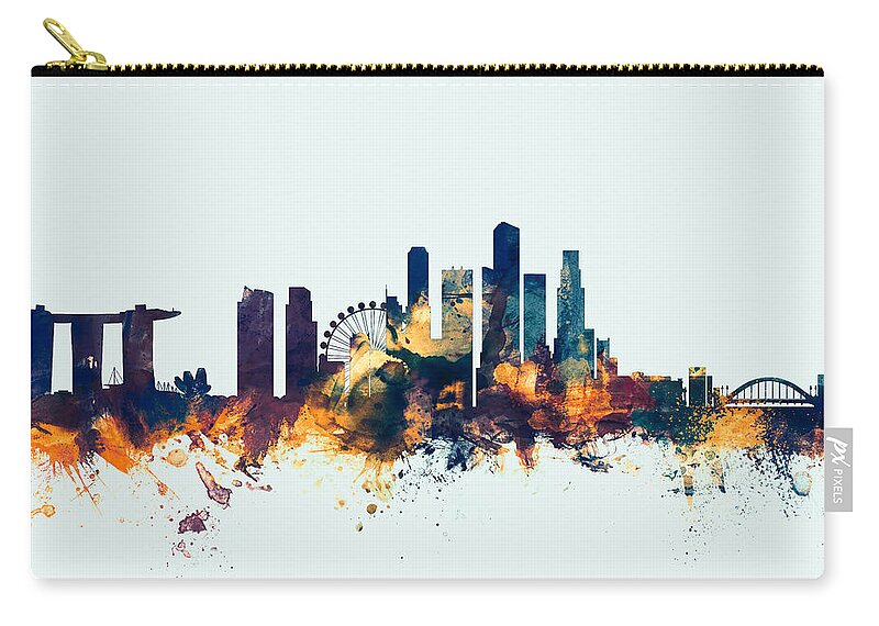 Singapore Zip Pouch featuring the digital art Singapore Skyline #3 by Michael Tompsett