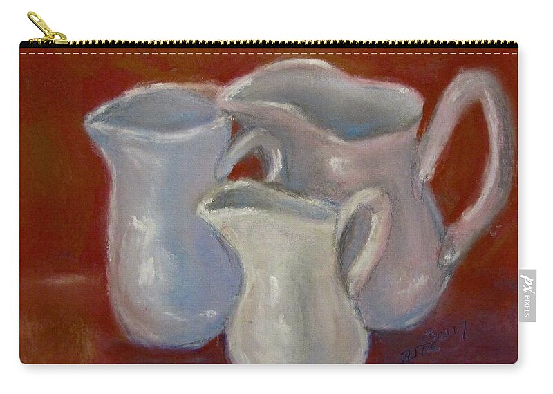 Pitchers Carry-all Pouch featuring the pastel 3 White Cream Pitchers by Barbara O'Toole