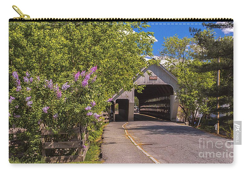 Woodstock Middle Bridge Zip Pouch featuring the photograph Woodstock Middle Bridge #5 by Scenic Vermont Photography