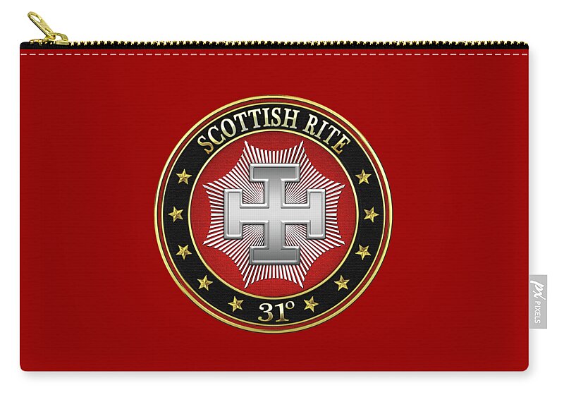 'scottish Rite' Collection By Serge Averbukh Zip Pouch featuring the digital art 31st Degree - Inspector Inquisitor Jewel on Red Leather by Serge Averbukh